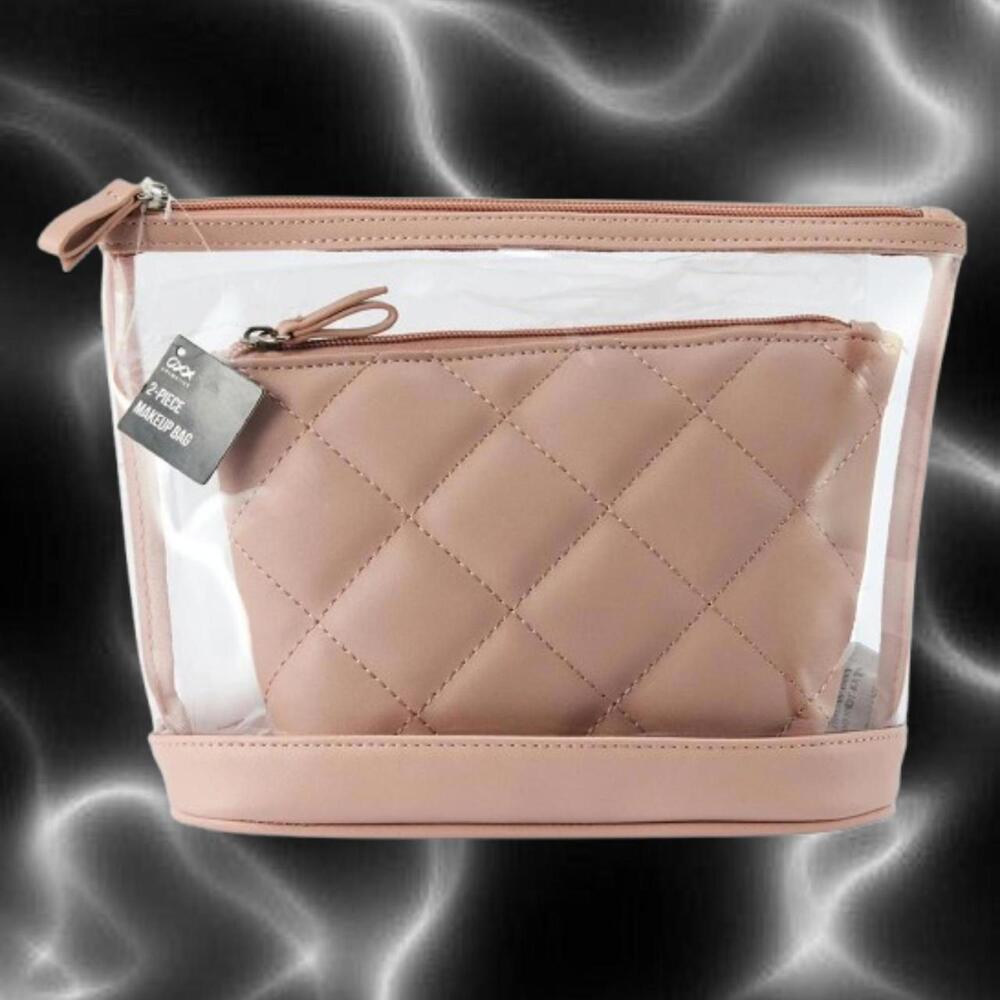 Brand New pastel pink & clear 2 Piece Makeup Bags